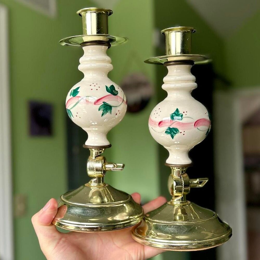 VTG Dainty Floral Home Interiors Gifts Elegant Candlestick Holders Set of 2